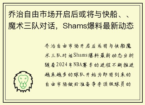 乔治自由市场开启后或将与快船、、魔术三队对话，Shams爆料最新动态
