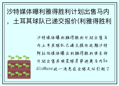 沙特媒体曝利雅得胜利计划出售马内，土耳其球队已递交报价(利雅得胜利主帅)