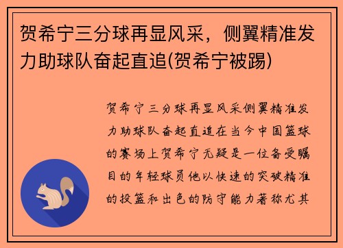 贺希宁三分球再显风采，侧翼精准发力助球队奋起直追(贺希宁被踢)